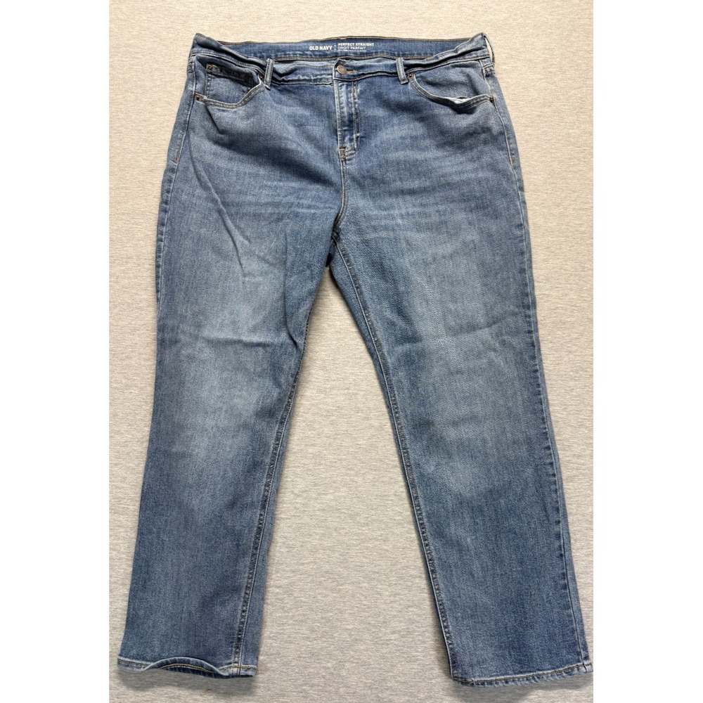 Old Navy Perfect Straight Jeans Womens 16 Blue Whiskered Denim Cotton Mid Rise